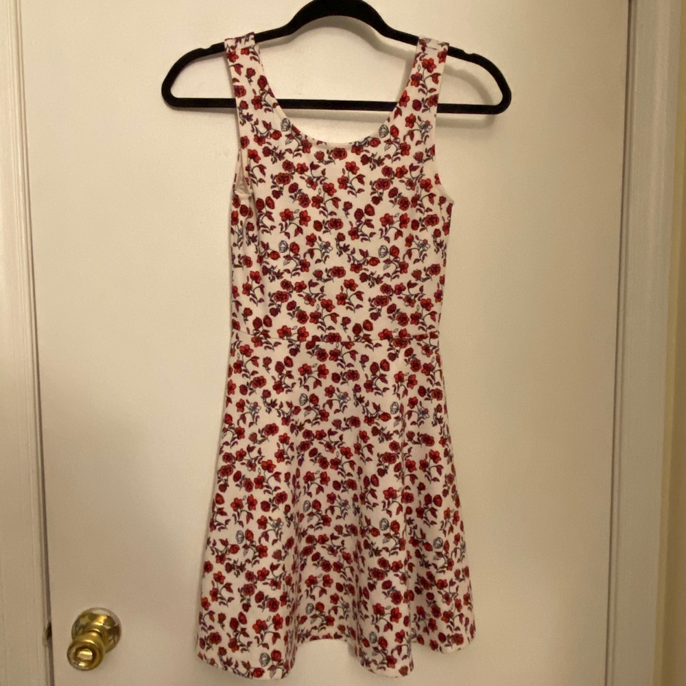 Cream colored dress with red flowers